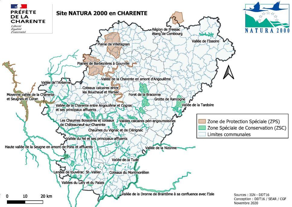Cartes des sites Natura 2000 de la Charente- Direction Départementale des territoires de la Charente (DDDT16) - novembre 2020