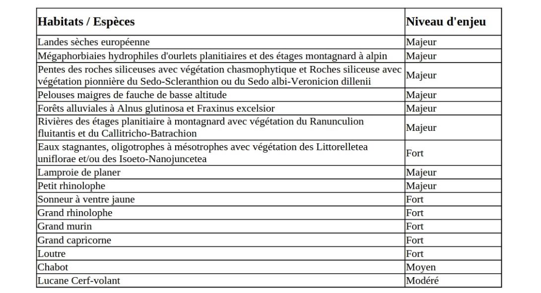 Tableau des enjeux